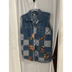 Wesayso Blues Vintage Patchwork Full Zip Denim Vest Sz L As Is